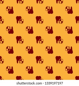 Red Dental protection icon isolated seamless pattern on brown background. Tooth on shield logo. Flat design. Vector Illustration Red Dental protection icon isolated seamless pattern on brown background. Tooth on shield logo. Flat design. Vector Illustration