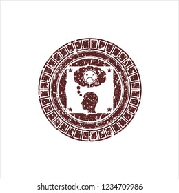 Red depression icon inside distress rubber stamp