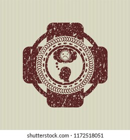 Red depression icon inside distressed grunge stamp