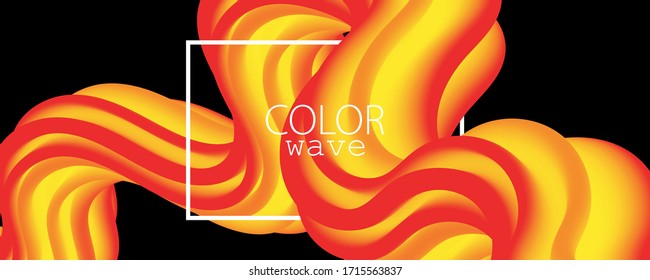 Red Design. 3d Poster. Abstract Flow. Red, Orange, Yellow Colors. Bright Gradient. Fluid Background. Liquid Yellow Color. 3d Wave. Fluid Design. Flow Wave.