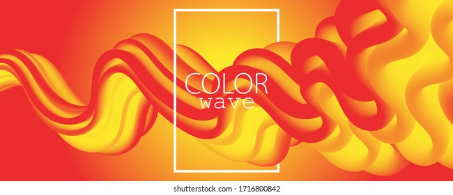 Red Design. 3d Poster. Abstract Flow. Red, Orange, Yellow Colors. Bright Gradient. Fluid Background. Liquid Yellow Color. 3d Wave. Fluid Design. Flow Wave.
