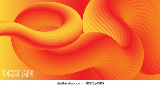 Red Design. 3d Poster. Abstract Flow. Red, Orange, Yellow Colors. Bright Gradient. Fluid Background. Liquid Yellow Color. 3d Wave. Fluid Design. Flow Wave.