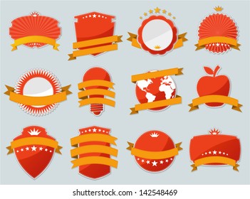 Red design elements. Set of vector paper stickers.
