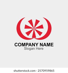 Red design elements surround text saying Company Name Slogan Here.