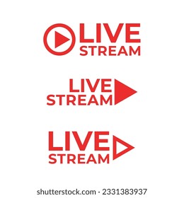 red design live stream symbol design template, social media live streaming icon vector, on air tv show element design with play icon, social media element design