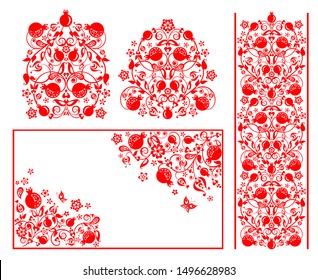 Red design for Moslem wedding greetings with abstract floral pattern with pomegranate