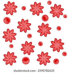 Red Design Pattern Made Up of Flowers And Circles. Can be used to for fabric, cushion, carpet, curtain, wallpaper, gift wrap, background, tile, laminate, card, cover, bag, phone case, embroidery etc.