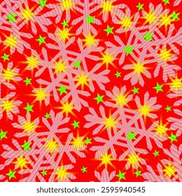 Red Design Pattern Made Up of Snowflakes, Stars and Glitters. Can be used as a pattern for background, gift wrap, wallpaper, greeting card, cover, fabric, phone case etc.