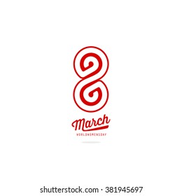 Red designed number eight in a circle. festive symbol. Vintage retro logo Women's Day. 