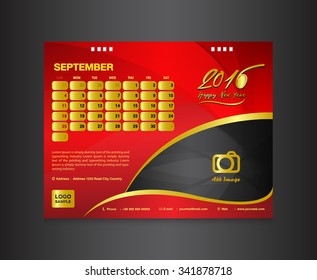 red Desk Calendar 2016 template. Vector Design Template. January Month. calendar design, calendar template, vector illustration,printing design,calendar 2016