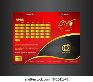 red Desk Calendar 2016 template. Vector Design Template. January Month. calendar design, calendar template, vector illustration, shop,beauty,home,spa,web,printing design,calendar 2016
