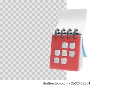 Red Desk Calendar Icon with White Pages and Spiral Binding for Date or Event Reminder. Vector Illustration.