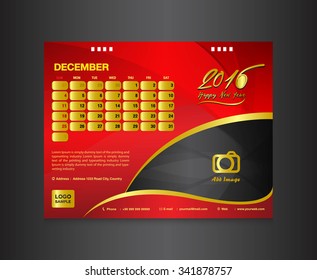 red Desk Calendar template. Vector Design Template. January Month. calendar design, calendar template, vector illustration,printing design,calendar 2016