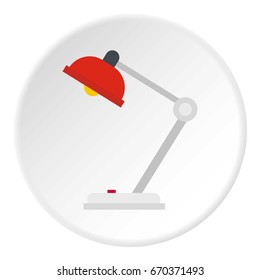 Red desk lamp icon in flat circle isolated vector illustration for web