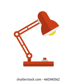 Red Desk Lamp Light Icon. Flat Style. Vector