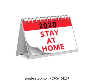 red desk paper of 2020 stay at home - calendar page vector illustration