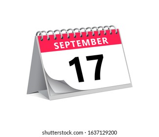 red desk paper autumn month of September 17 date - calendar page vector illustration