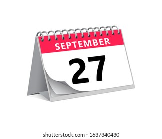 red desk paper autumn month of September 27 date - calendar page vector illustration