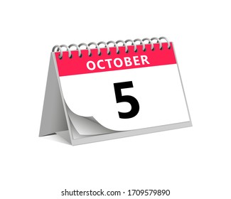 red desk paper autumn month of October 5 date - calendar page vector illustration