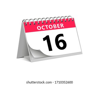 red desk paper autumn month of October 16 date - calendar page vector illustration