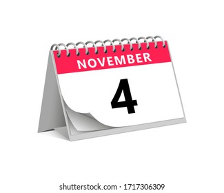 red desk paper autumn month of November 4 date - calendar page vector illustration