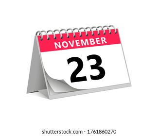 red desk paper autumn month of November 23 date - calendar page vector illustration