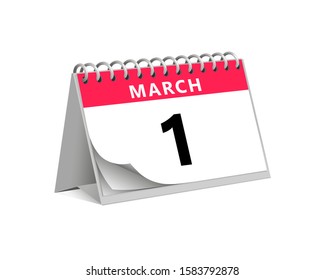 red desk paper spring month of march 1 date - calendar page vector illustration