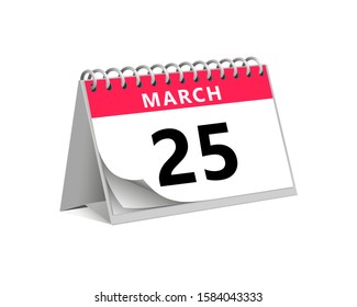 red desk paper spring month of march 25 date - calendar page vector illustration