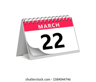red desk paper spring month of march 22 date - calendar page vector illustration