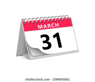 red desk paper spring month of march 31 date - calendar page vector illustration