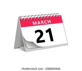 red desk paper spring month of march 21 date - calendar page vector illustration