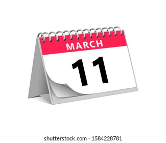 red desk paper spring month of march 11 date - calendar page vector illustration