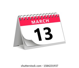 red desk paper spring month of march 13 date - calendar page vector illustration