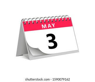 red desk paper spring month of may 3 date - calendar page vector illustration
