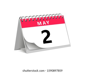 red desk paper spring month of May 2 date - calendar page vector illustration