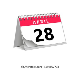 red desk paper spring month of april 28 date - calendar page vector illustration