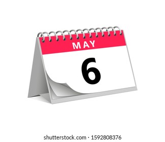 red desk paper spring month of may 6 date - calendar page vector illustration
