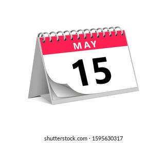 red desk paper spring month of may 15 date - calendar page vector illustration