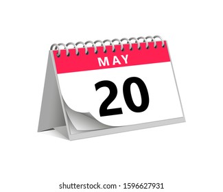red desk paper spring month of May 20 date - calendar page vector illustration