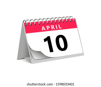 red desk paper spring month of april 10 date - calendar page vector illustration