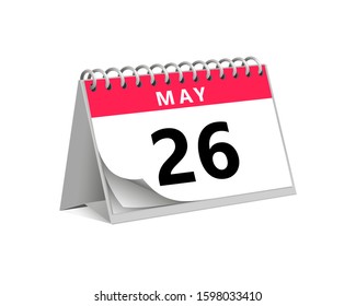 red desk paper spring month of May 26 date - calendar page vector illustration