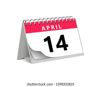 red desk paper spring month of April 14 date - calendar page vector illustration