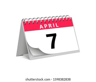 red desk paper spring month of april 7 date - calendar page vector illustration