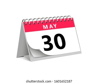 red desk paper spring month of may 30 date - calendar page vector illustration