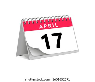 red desk paper spring month of april 17 date - calendar page vector illustration