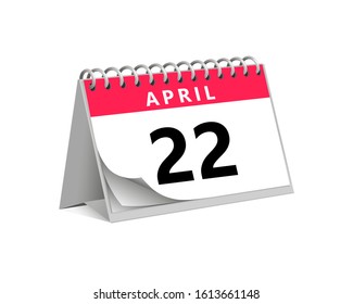 red desk paper spring month of april 22 date - calendar page vector illustration