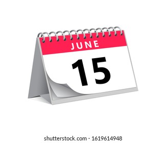 red desk paper summer month of June 15 date - calendar page vector illustration