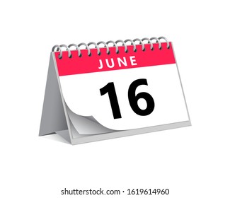 red desk paper summer month of June 16 date - calendar page vector illustration