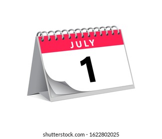 red desk paper summer month of July 1 date - calendar page vector illustration