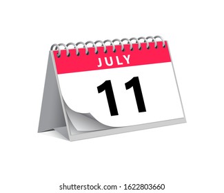 red desk paper summer month of July 11 date - calendar page vector illustration